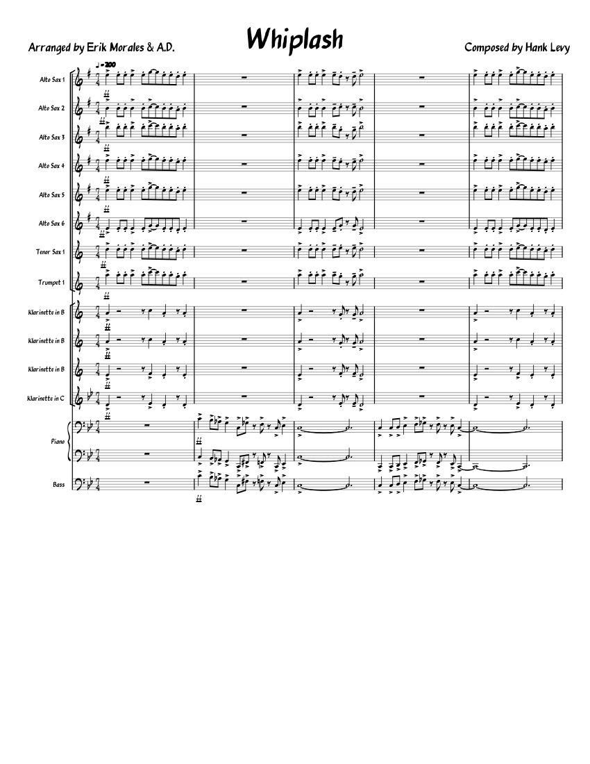 Whiplash School Arrangement Sheet music for Piano, in bflat