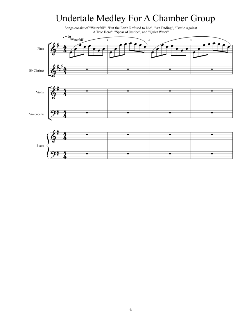 Undertale Medley Sheet Music For Piano Violin Flute Clarinet Mixed Quartet Musescore Com