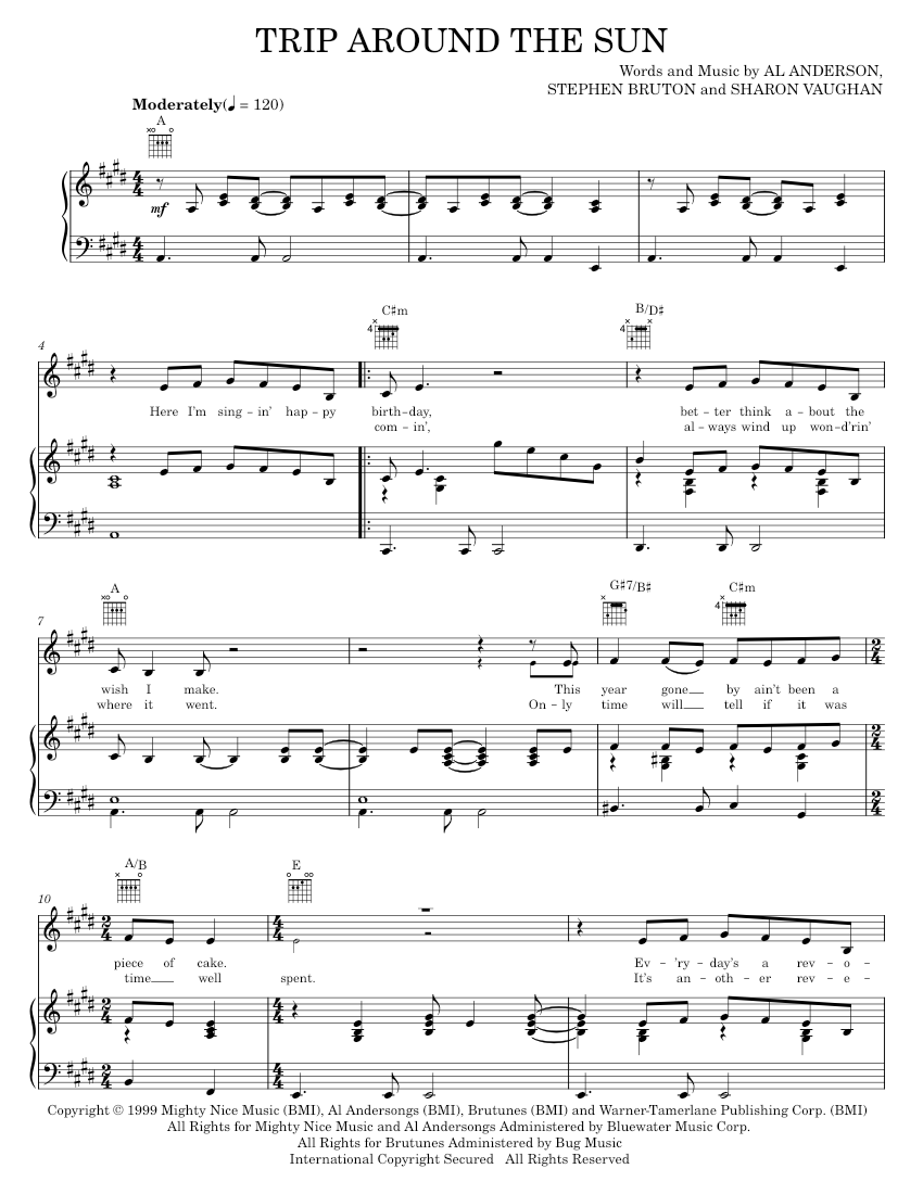 Trip Around The Sun Sheet music for Piano, Vocals: Music Notes
