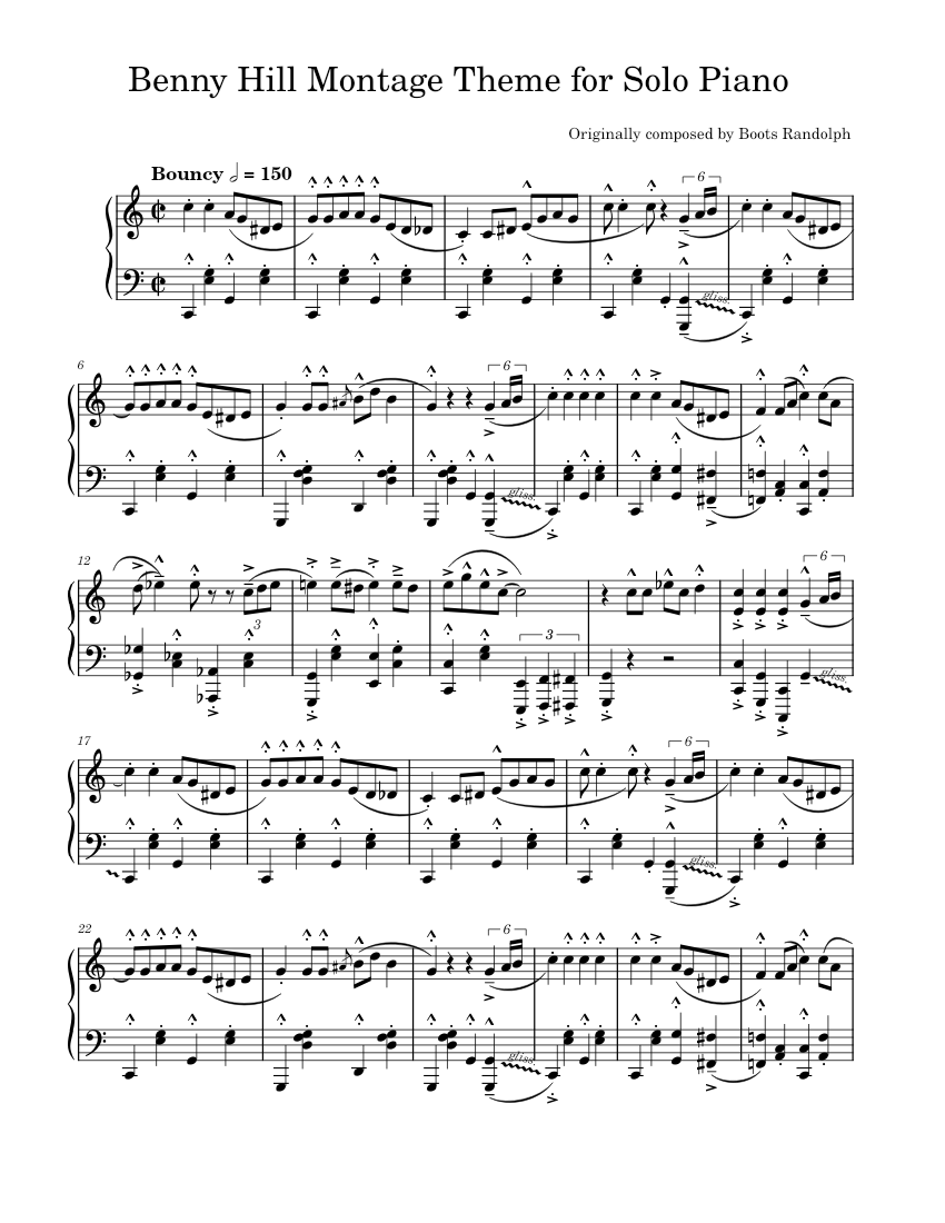 Benny Hill Montage Theme (Yakety Sax) Boots Randolph Sheet music
