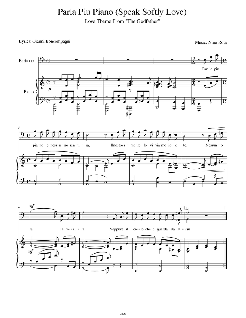 Parla Piu Piano in A minor Sheet music for Piano, Baritone (Piano-Voice) |  Musescore.com