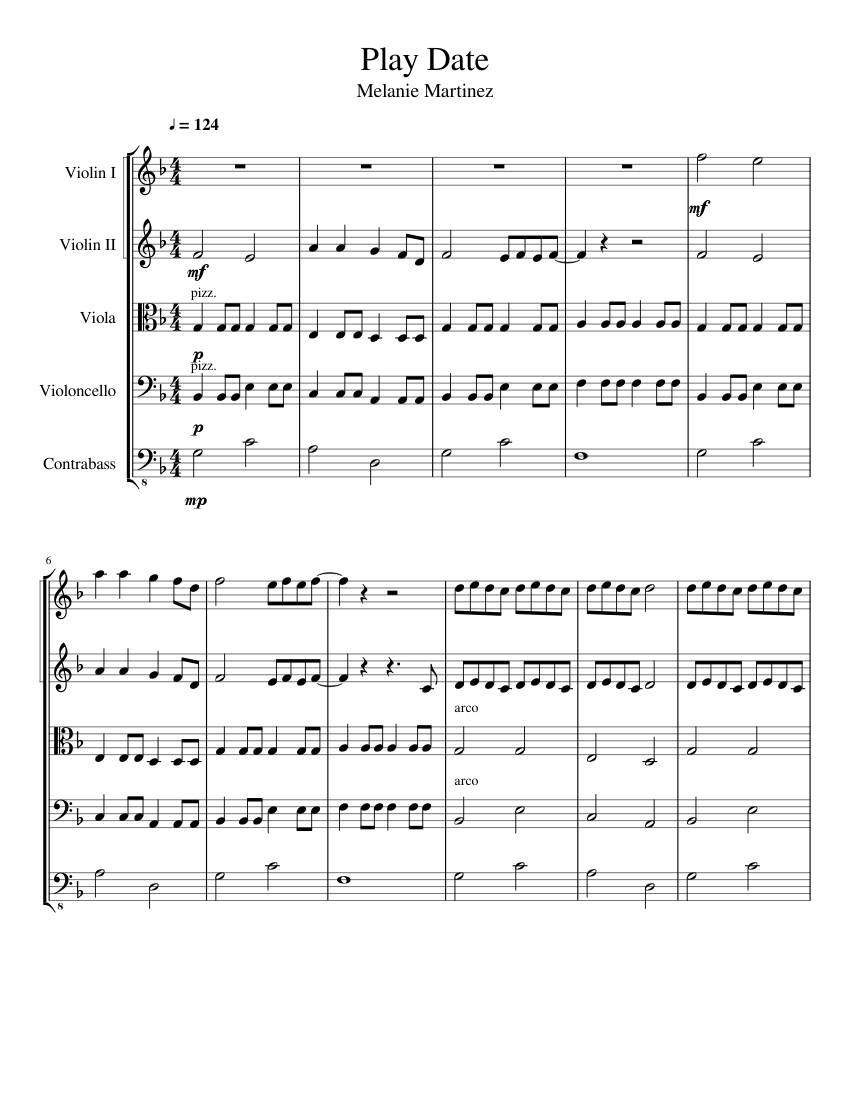 Play Date by Melanie Martinez Sheet music for Contrabass, Violin, Viola,  Cello (String Quintet) | Musescore.com