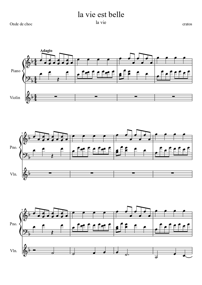 la vie est belle Sheet music for Piano, Violin (Solo) | Musescore.com
