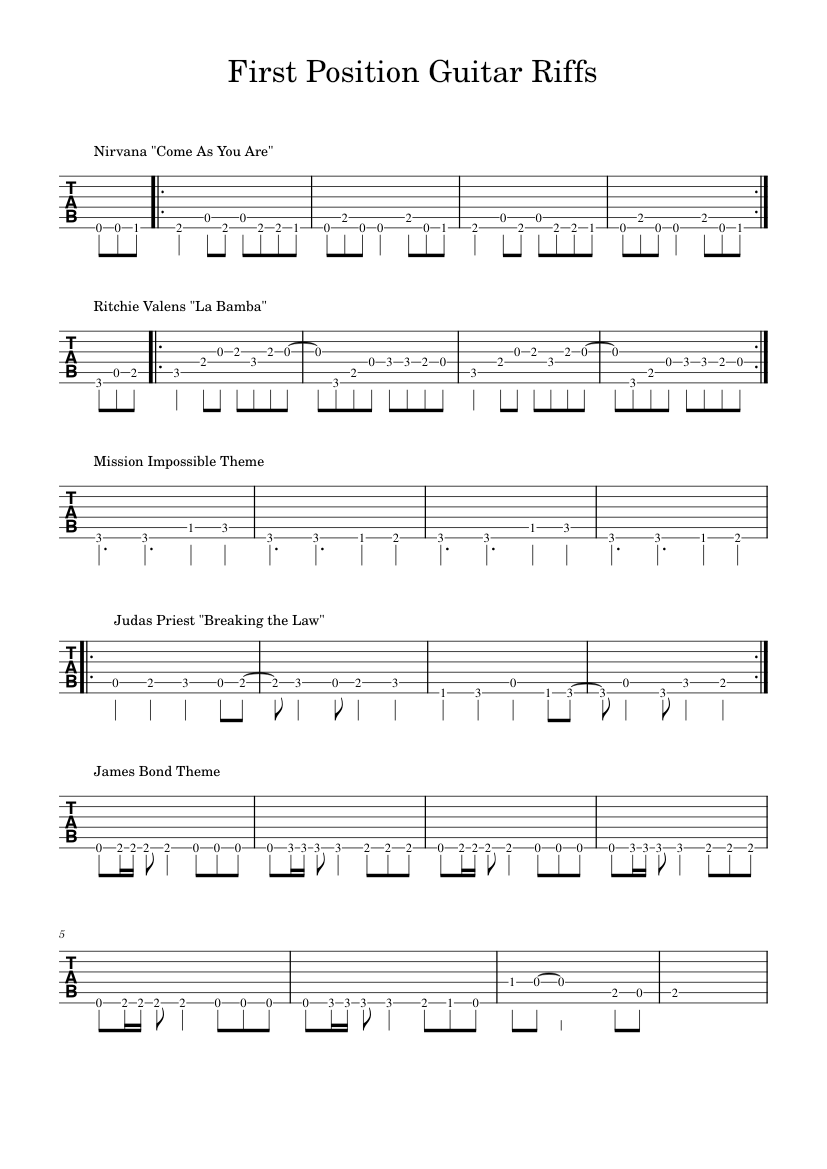 First Position Guitar Riffs Sheet music for Guitar (Solo) | Musescore.com