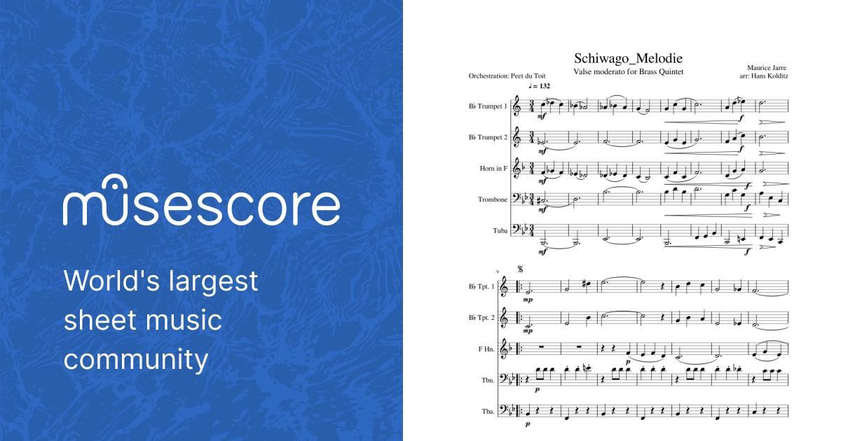 Schiwago Melodie - M Jarre arr. H Kolditz Sheet music for Trombone, Tuba,  Trumpet in b-flat, French horn (Brass Quintet)