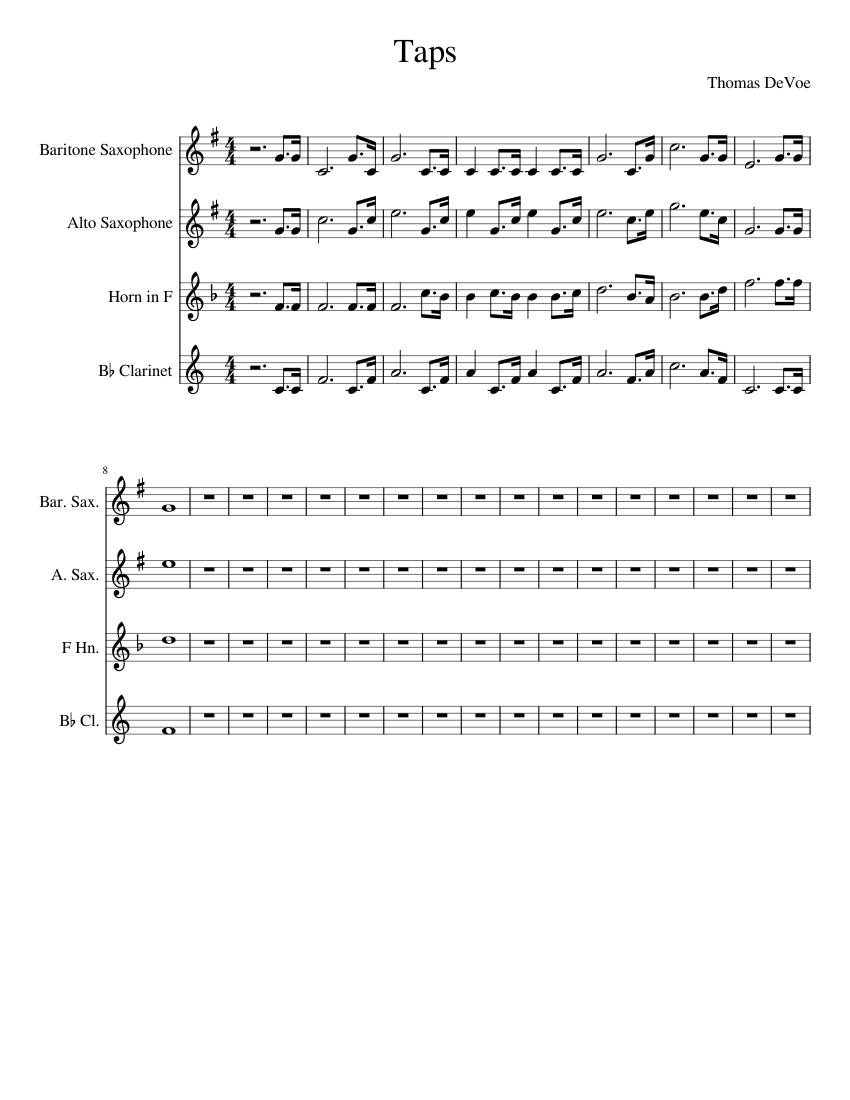 Taps Sheet music for in bflat, Saxophone alto, Saxophone
