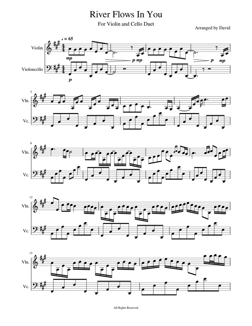 River Flows in You (Arranged for Violin and Cello Duet) Sheet music for