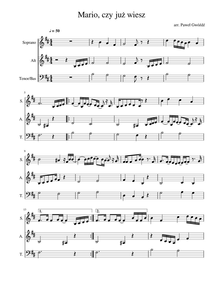 Mario Czy Juz Wiesz Sheet Music For Soprano Tenor Alto Choral Musescore Com