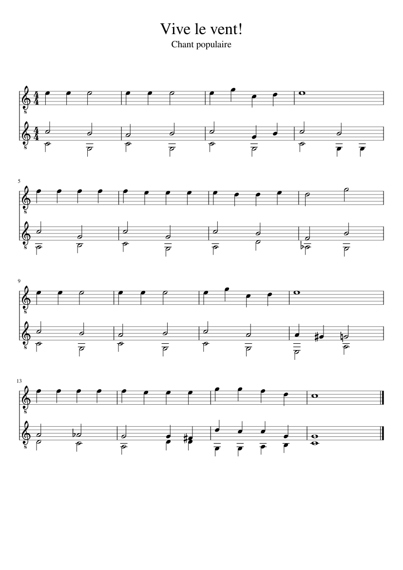 Vive le vent! Sheet music for Guitar (Mixed Duet) | Musescore.com