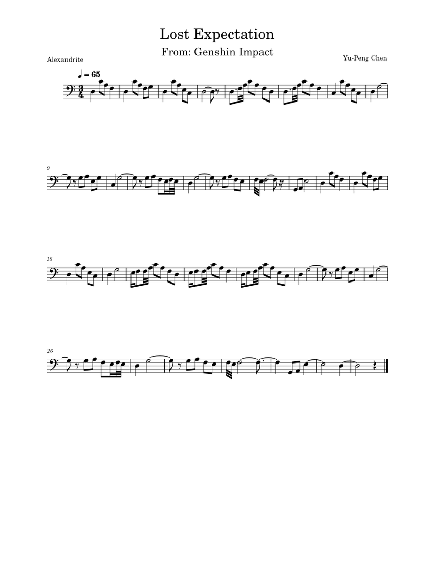 Lost Expectation Yu Peng Chen Genshin Impact Sheet Music For Cello 