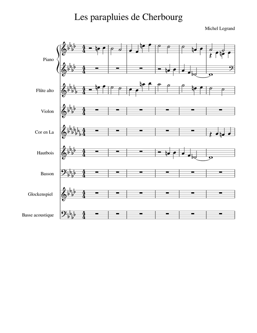 Les parapluies de Cherbourg Sheet music for Piano, Oboe, Bassoon