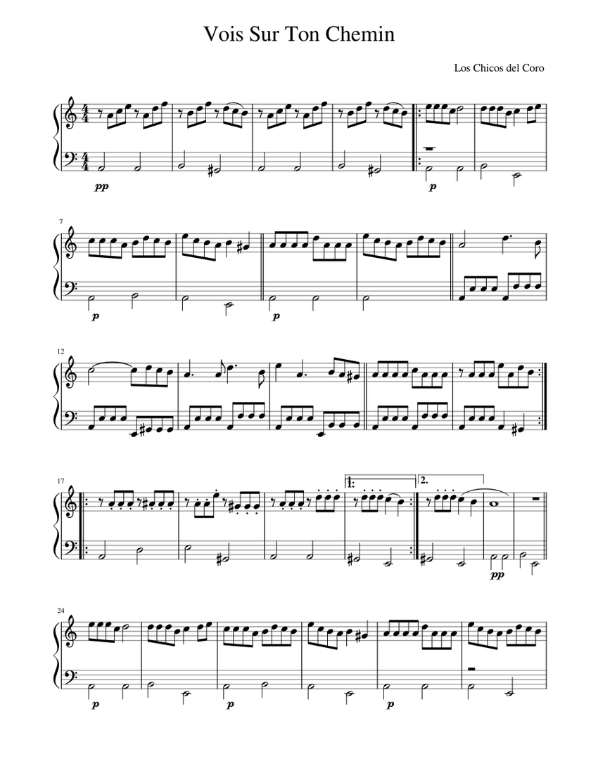 Vois Sur Ton Chemin Piano Sheet music for Piano (Solo) Easy | Musescore.com