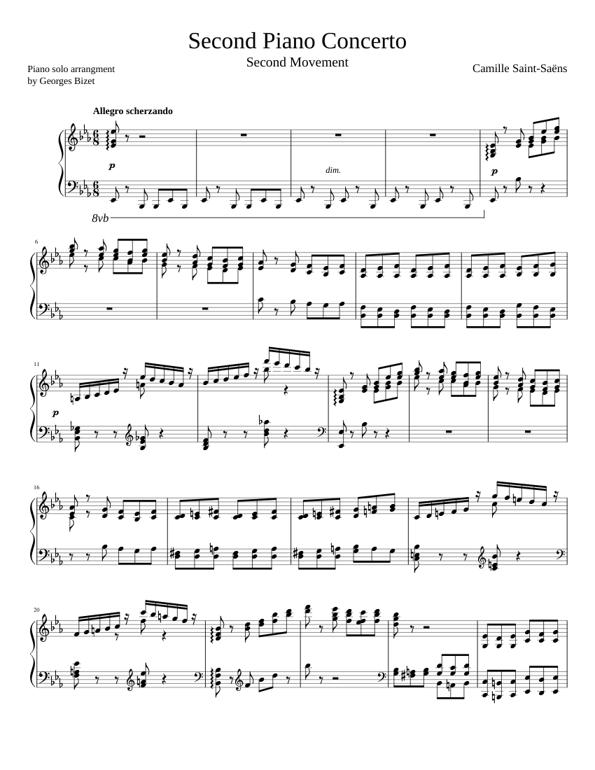 Saint-Saëns 2nd Piano Concerto (2nd movement) Piano solo Sheet music for  Piano (Solo) | Musescore.com