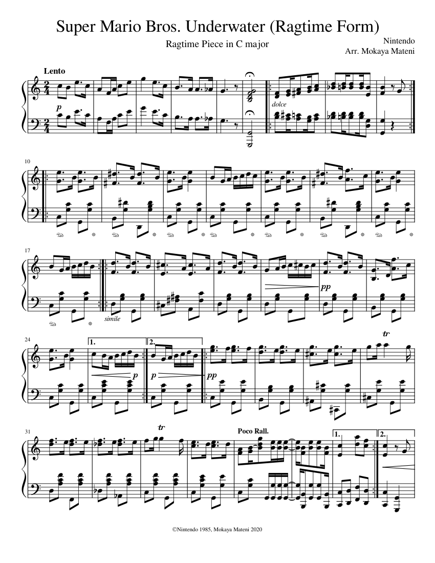 Super Mario Bros. Underwater Ragtime - Mokaya Mateni Sheet music for ...