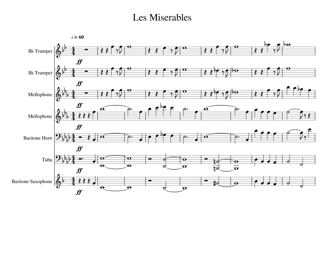 Les Miserables Sheet Music for Tuba, Mellophone, Saxophone