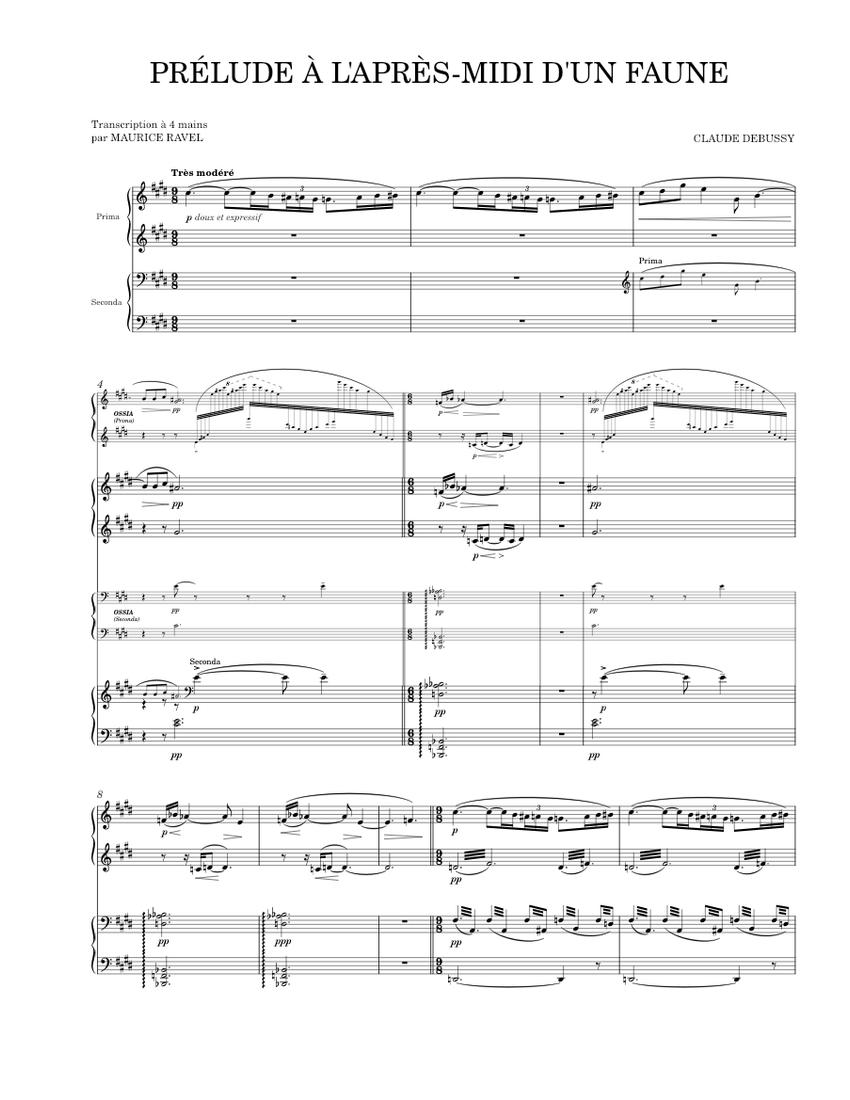 Debussy/Ravel - Prélude à l'après midi d'un faune (piano 4 hands) Sheet  music for Piano (Solo) | Musescore.com