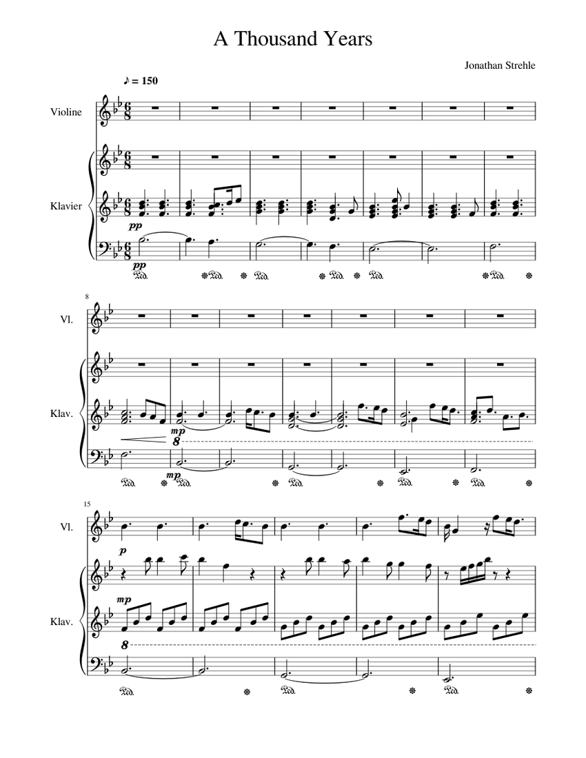 A Thousand Years Piano Violin Duett Sheet Music For Piano Violin Solo Musescore Com