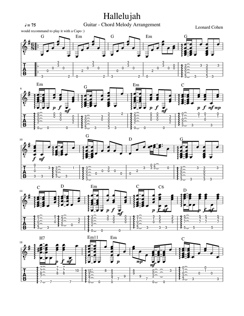 Hallelujah Guitar Sheet music for Guitar (Solo) | Musescore.com