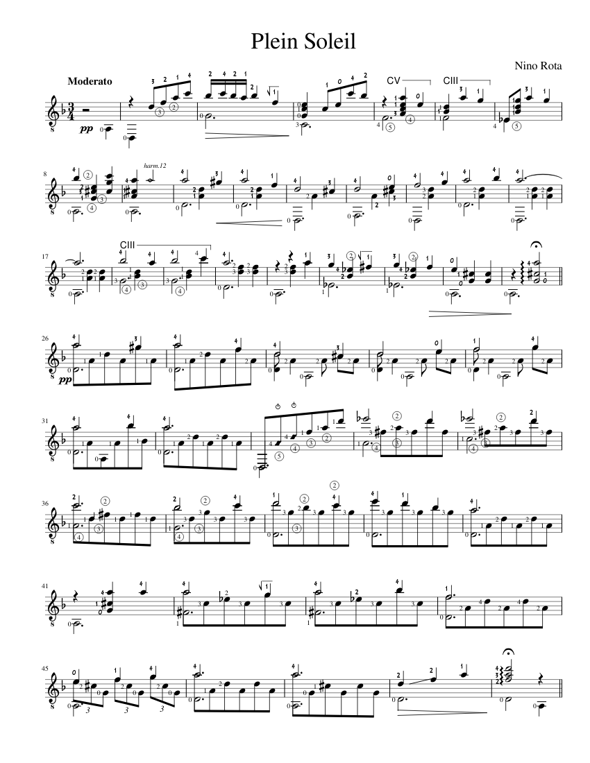 Plein Soleil - Classical Guitar - piano tutorial