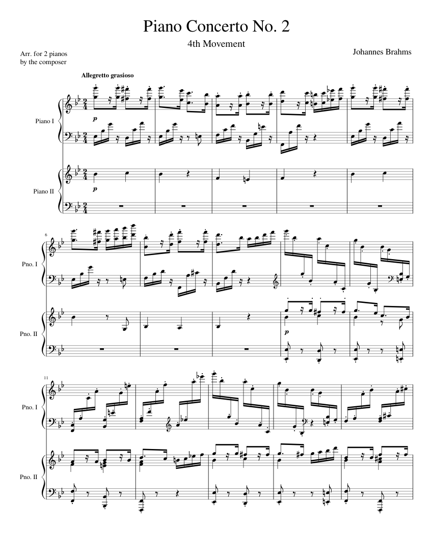 Brahms Piano Concerto No. 2, 4th Movement (arr. for 2 pianos) Sheet music  for Piano (Piano Duo) | Musescore.com