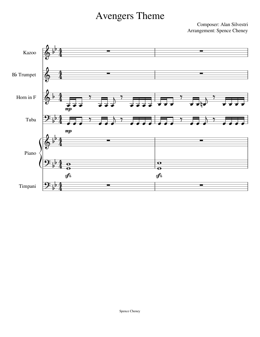 Avengers theme Sheet music for Piano, Tuba, Kazoo, Trumpet in bflat & more instruments (Piano