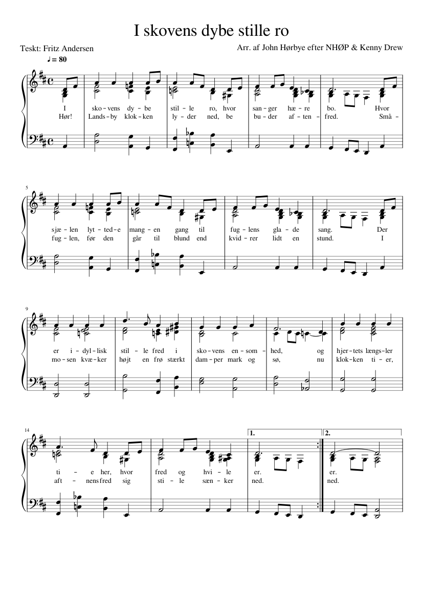 I skovens dybe stille ro Sheet music for Piano (Solo) | Download and print  in PDF or MIDI free sheet music with lyrics | Musescore.com