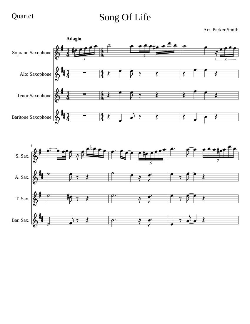 Song Of Life Quartet Sheet music for Saxophone alto, Saxophone 