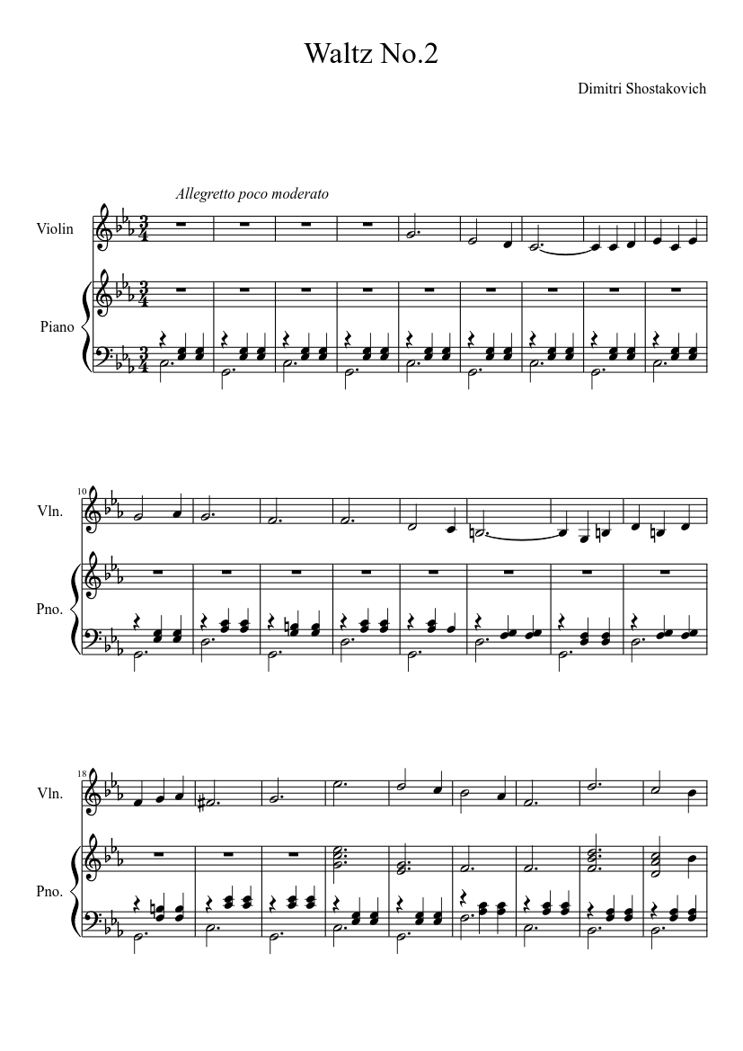 Waltz no.:2 Shostakovich For violin and piano Sheet music for Piano, Violin  (Solo) | Musescore.com