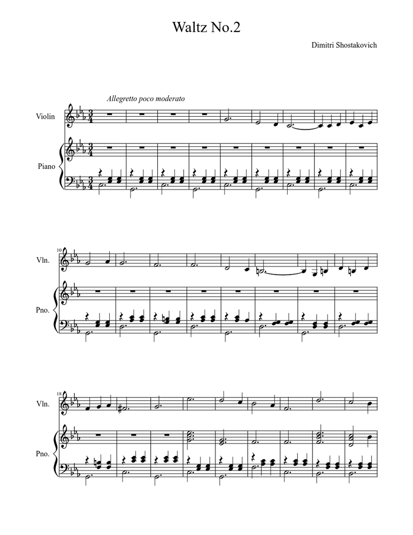 Power Strict smuggling Waltz no.:2 Shostakovich For violin and piano Sheet music for Piano, Violin  (Solo) | Musescore.com