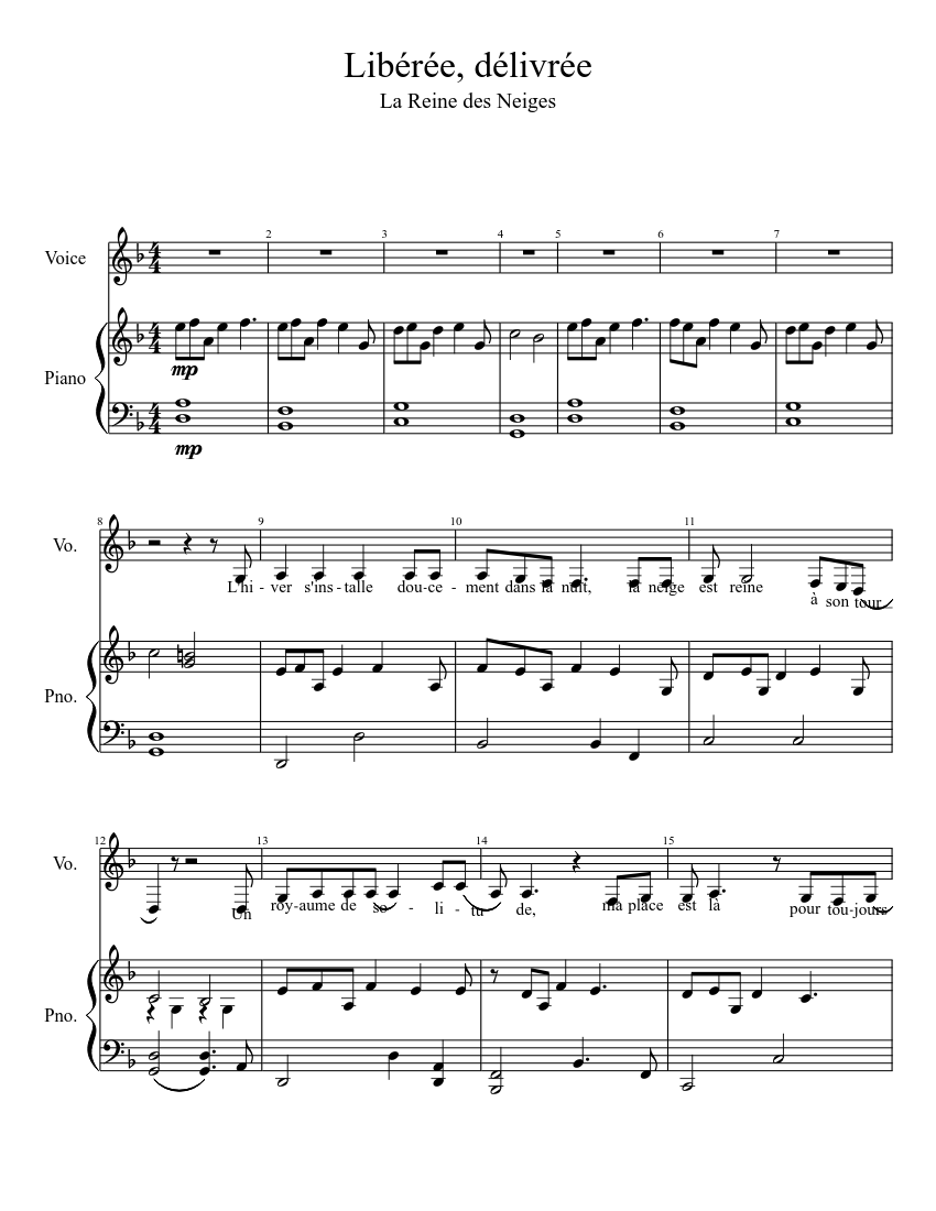 Libérée, délivrée (la reine des neiges) Sheet music for Piano, Voice  (other) (Piano-Voice) | Musescore.com