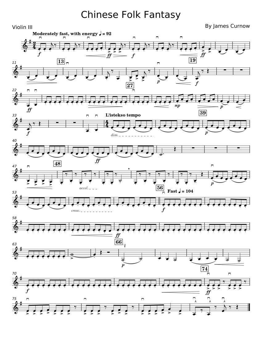Chinese Folk Fantasy - James Curnow Sheet music for Violin (Solo ...