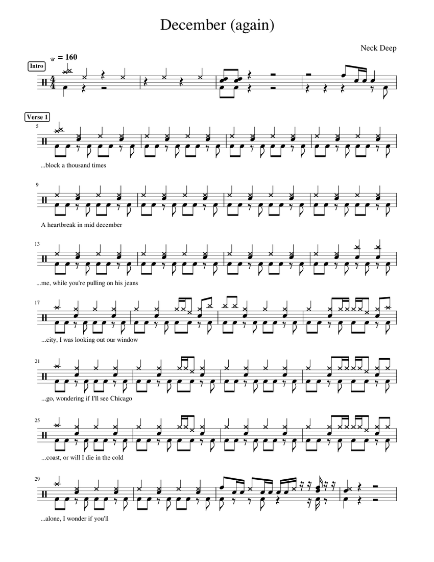 December Again Neck Deep Sheet Music For Drum Group Solo Download And Print In Pdf Or Midi Free Sheet Music For December Again By Neck Deep Rock Musescore Com
