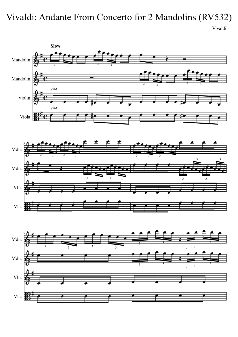 Vivaldi: Andante from the Concerto for 2 Mandolins in G Major (RV532) Sheet  music for Violin, Viola (String Duet) | Musescore.com