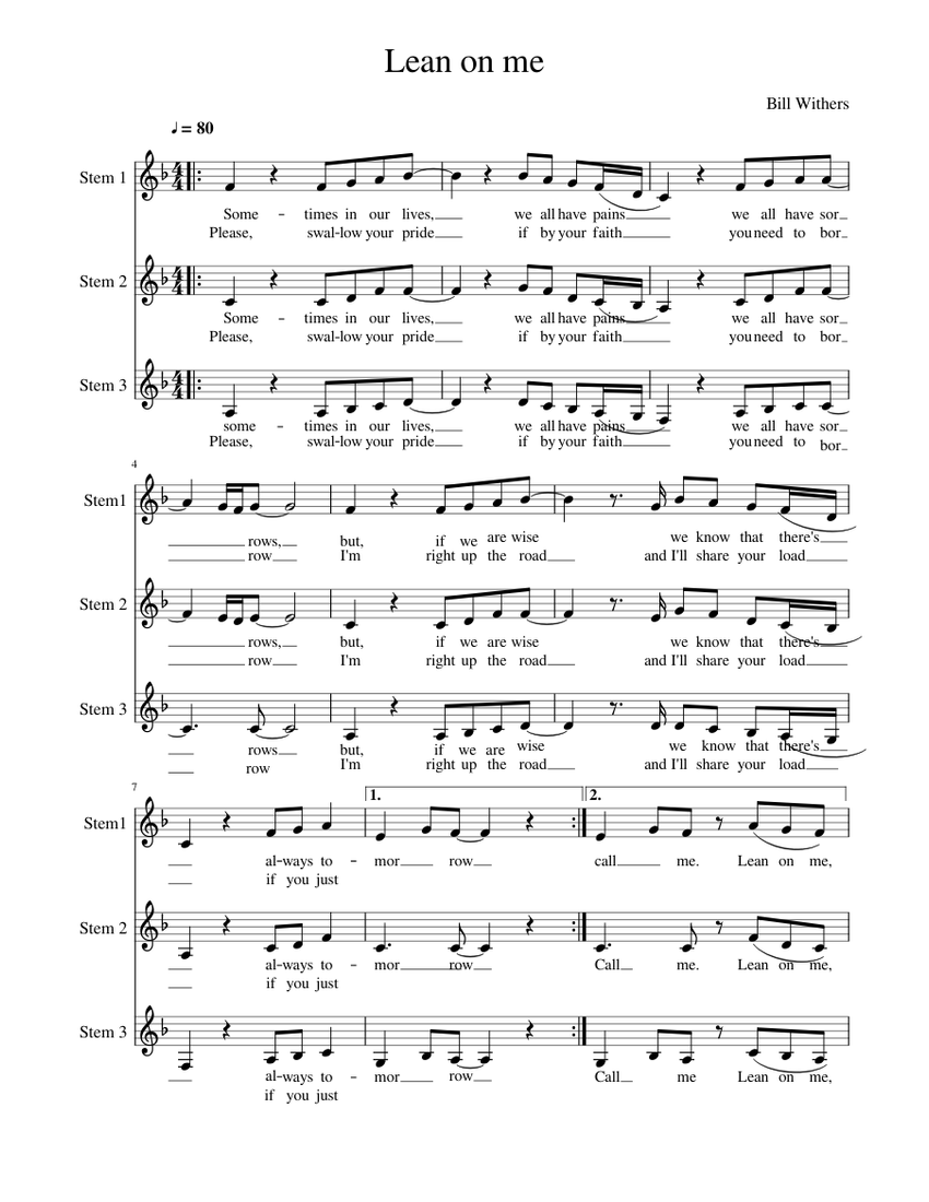 Lean on me Sheet music for Vocals (Choral) | Musescore.com