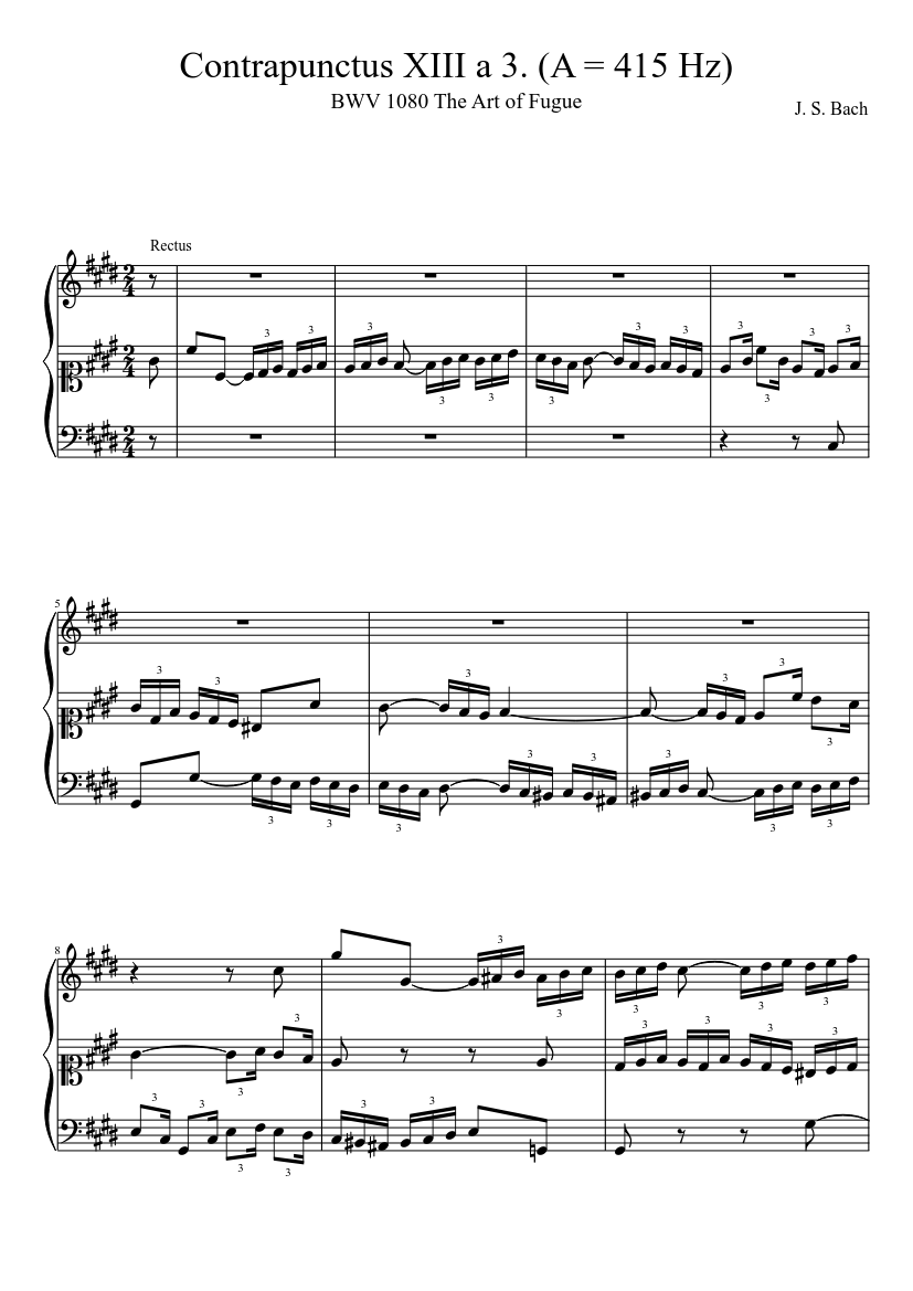 BWV 1080 The Art of Fugue Contrapunctus XIII a 3 (A = 415 Hz) Sheet music  for Harp (Solo) | Musescore.com