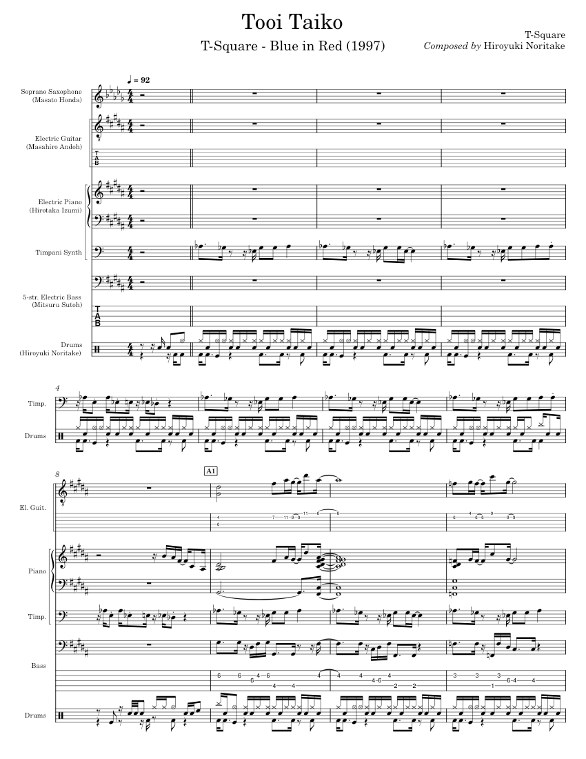 Tooi Tooi Taiko – T-Square (full arrangement) Sheet Music and Tab for Piano ...