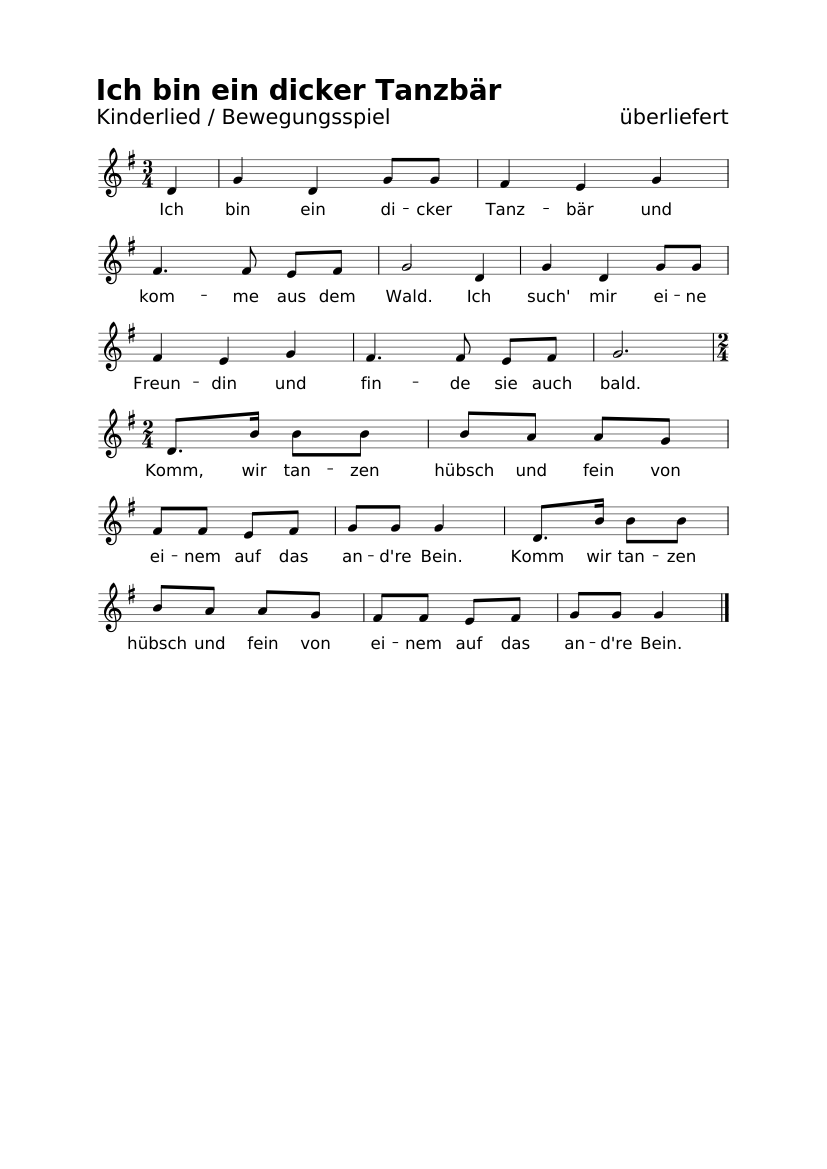 Ich bin ein dicker Tanzbär – überliefert * Kinderlieder Gisela