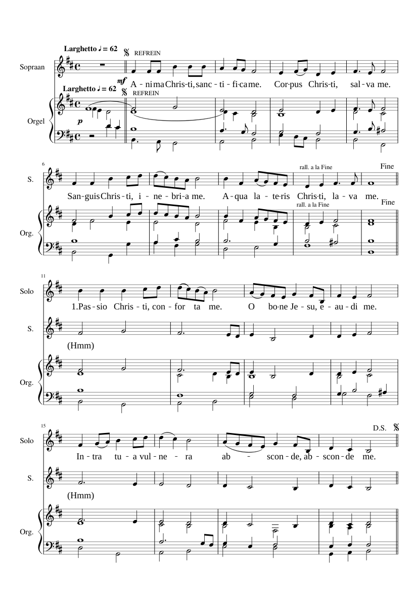 Anima christi Sheet Music for Soprano, Organ, Vocals (Mixed Trio