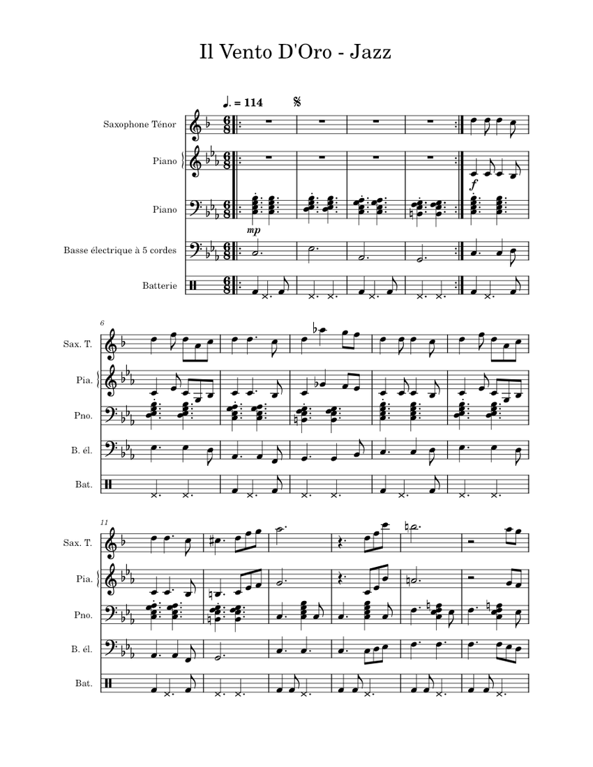 Il Vento D'Oro Jazz Sheet music for Piano, Saxophone tenor, Bass guitar