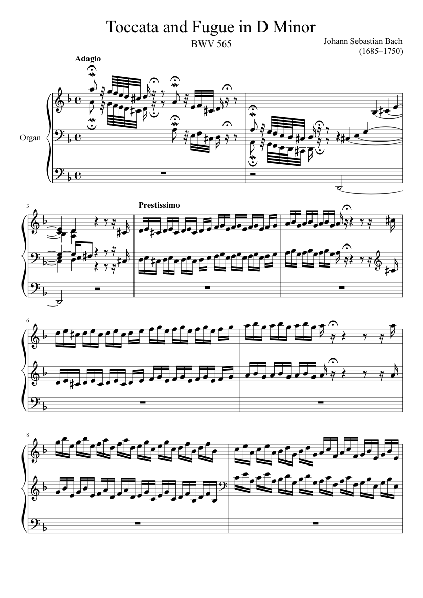 Toccata and Fugue BWV 565 in D Minor Sheet music for Organ (Solo) |  Musescore.com