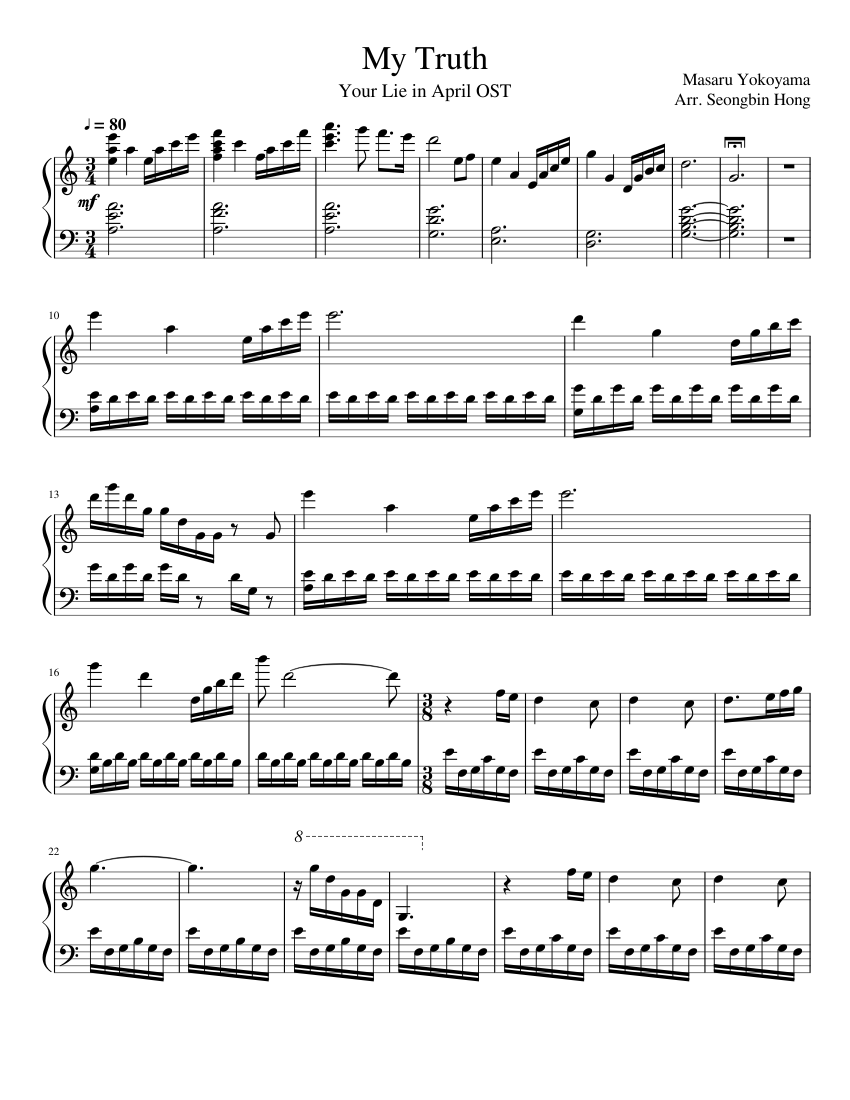 My Truth - Your Lie in April OST Sheet music for Piano (Solo) |  Musescore.com