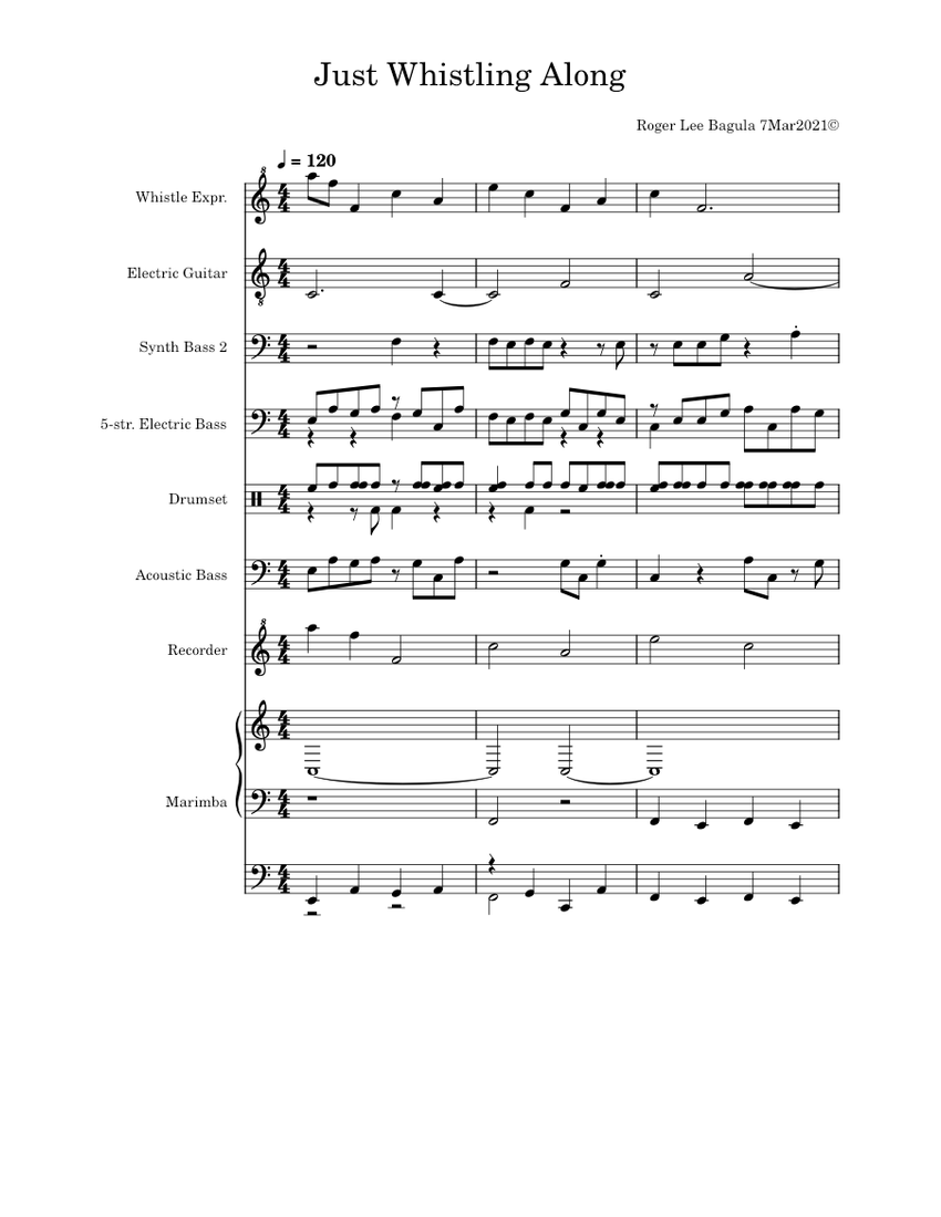 Just Whistling Along Sheet music for Guitar, Bass guitar, Drum group