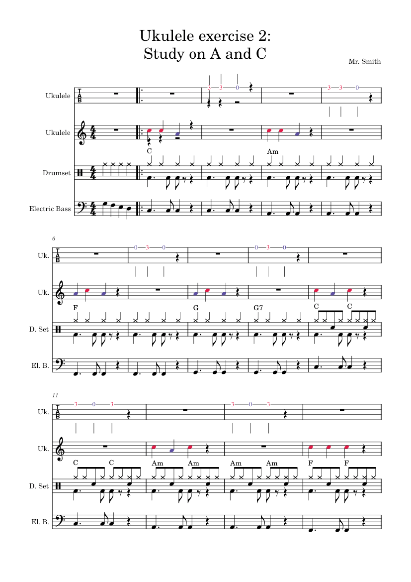 Ukulele exercise 2 A and C Sheet music for Piano, Bass guitar, Ukulele