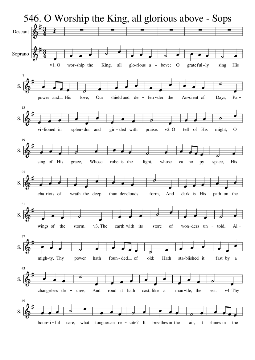 546. O Worship the King, all glorious above - Sops Sheet music for ...