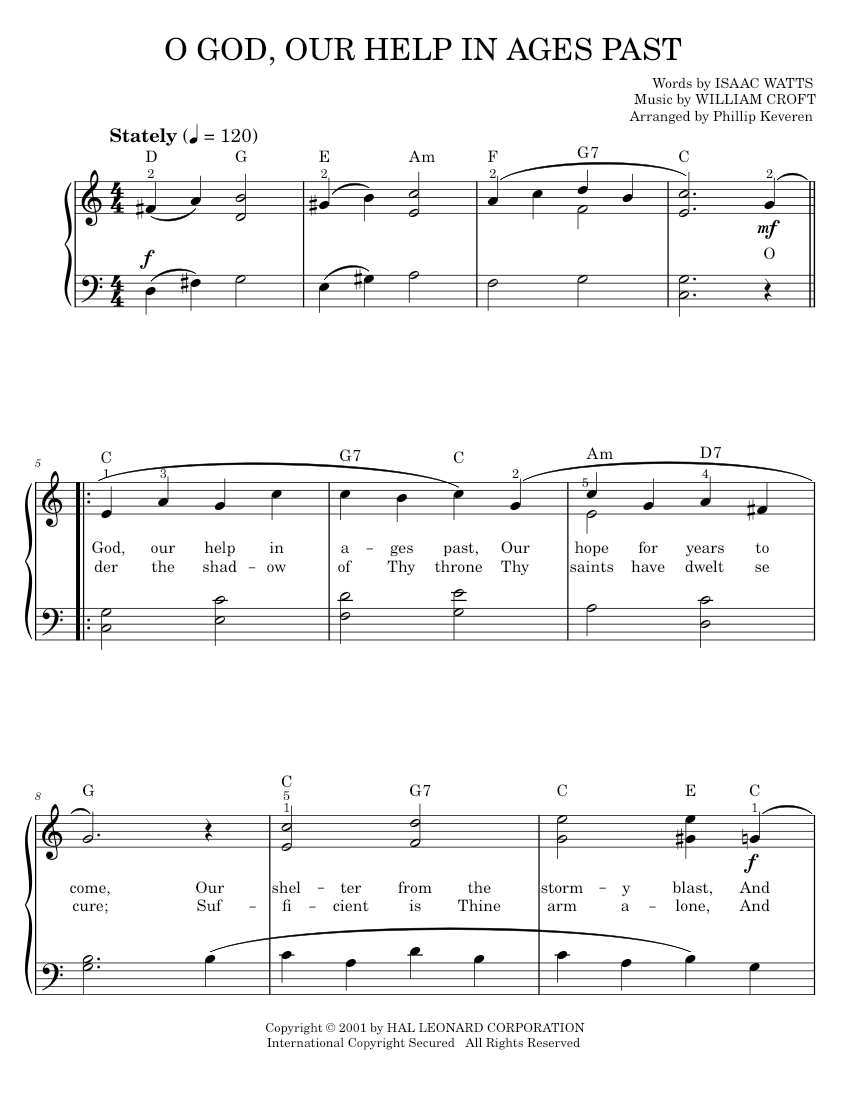 Play Official version of O God, Our Help In Ages Past Sheet Music by Isaac Watts for Piano ...