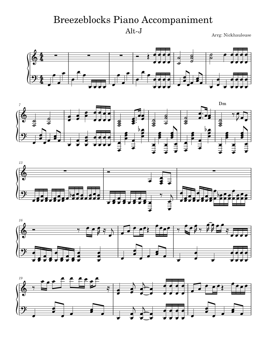 Breezeblocks - Alt J Sheet music for Piano (Solo) | Musescore.com