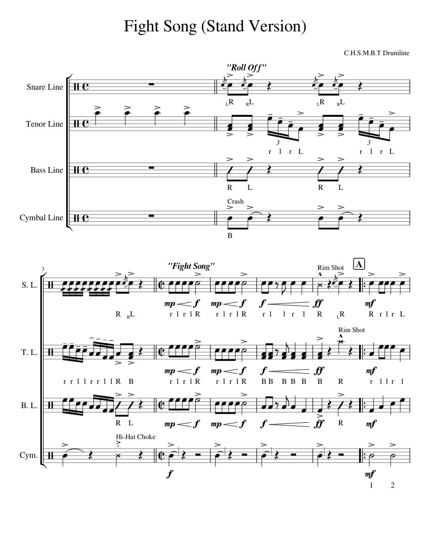 Fight Song (Stand) - C.H.S.M.B.T. Drumline Sheet music for Snare drum