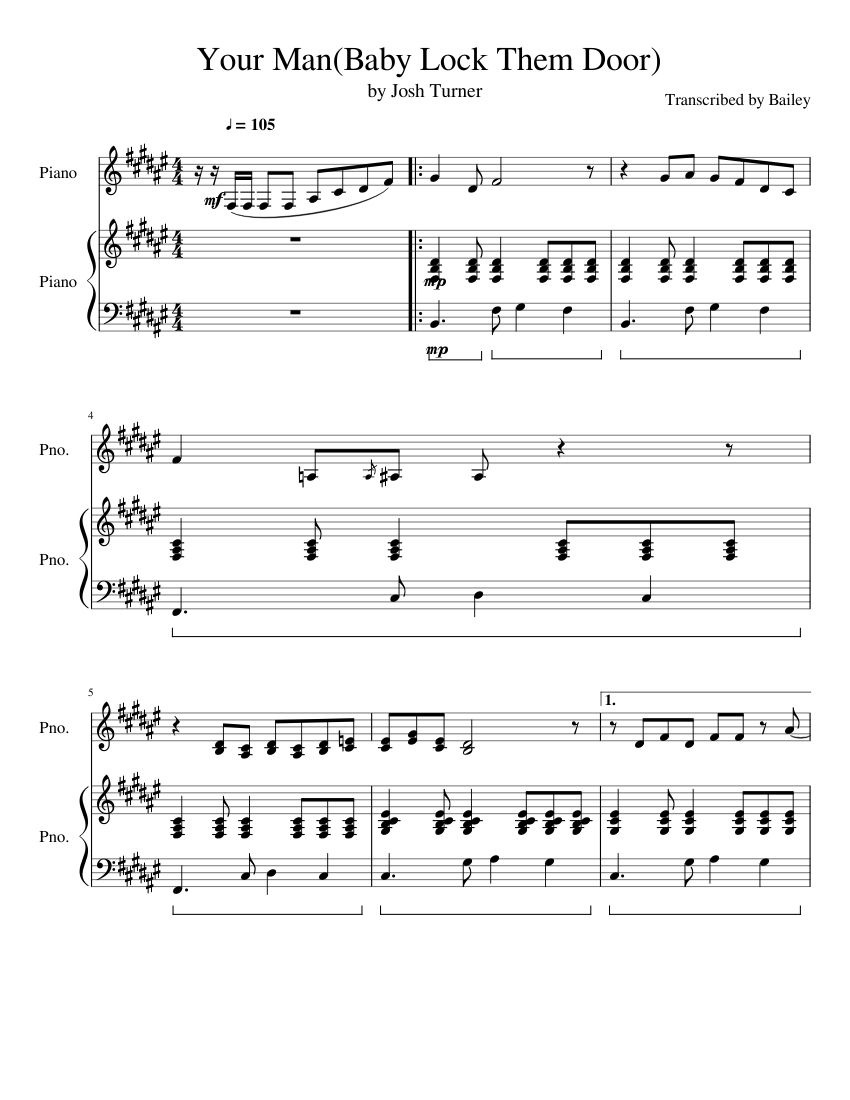 Your Man(Baby Lock Them Door) Sheet music for Piano (Piano Duo) |  Musescore.com