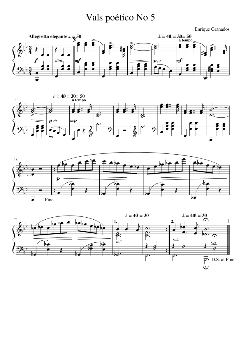 Enrique Granados - Vals poético No 5 Sheet music for Piano (Solo) |  Musescore.com