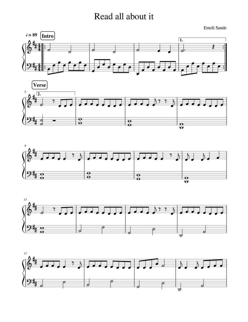 Read all about it - Emeli Sandé *easy Sheet music for Piano (Solo) |  Musescore.com